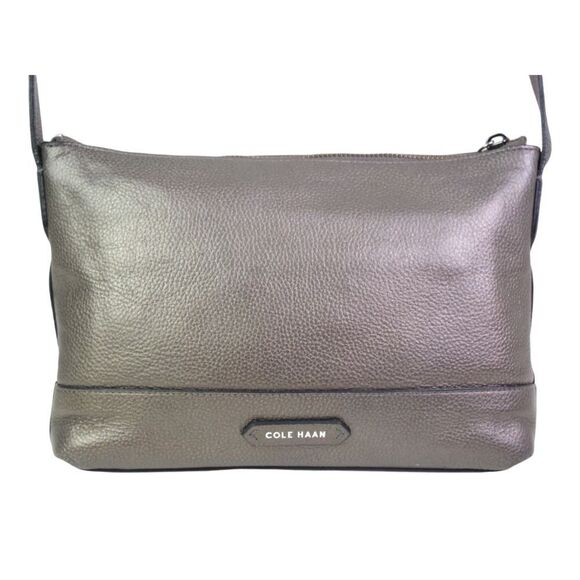Cole Haan METALLIC BROWN REAL LEATHER ZIP X-BODY ORGANIZER SHOULDER BAG HANDBAG - Picture 7 of 16